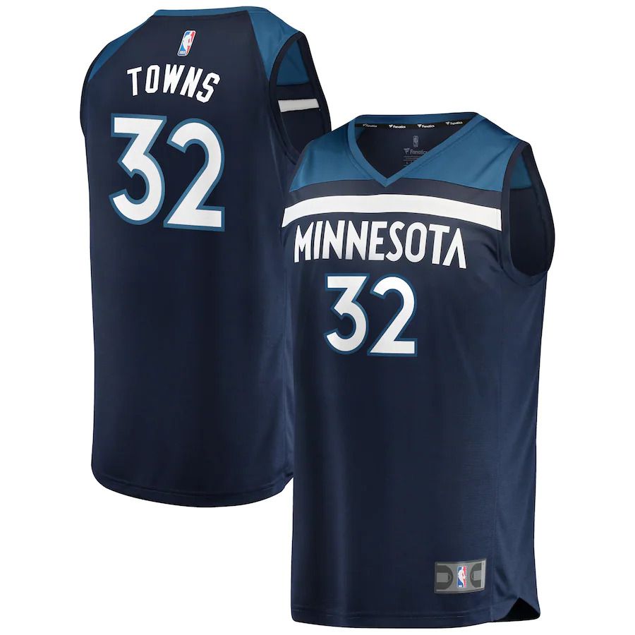 Men Minnesota Timberwolves #32 Karl-Anthony Towns Fanatics Branded Navy Fast Break Replica Player NBA Jersey